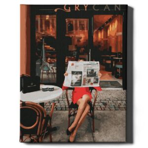 Moteris su laikraščiu 40*50 cm