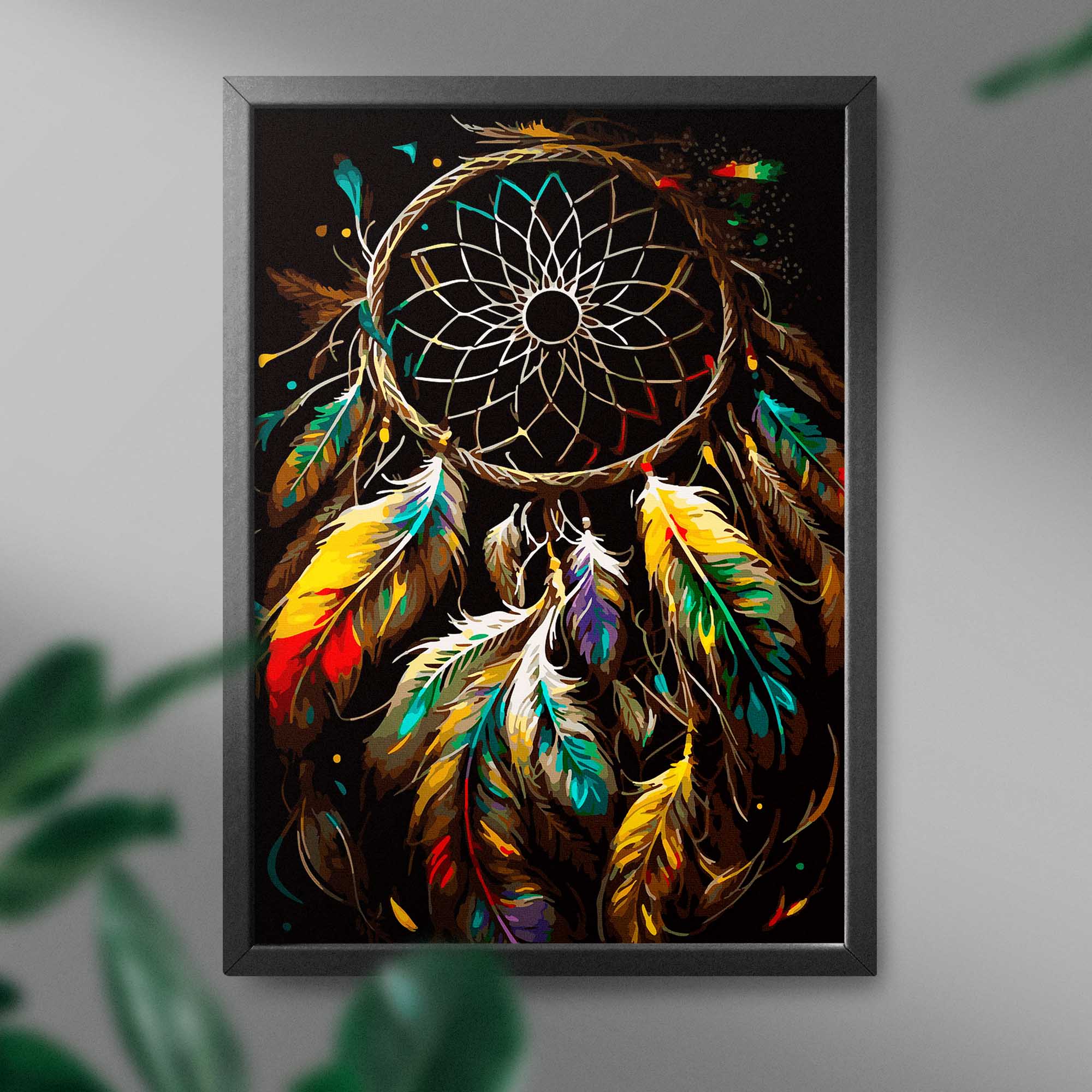 Spalvingas sapnų gaudyklė 40*50 (su auksiniais dažais ir juoda drobe) - Image 2