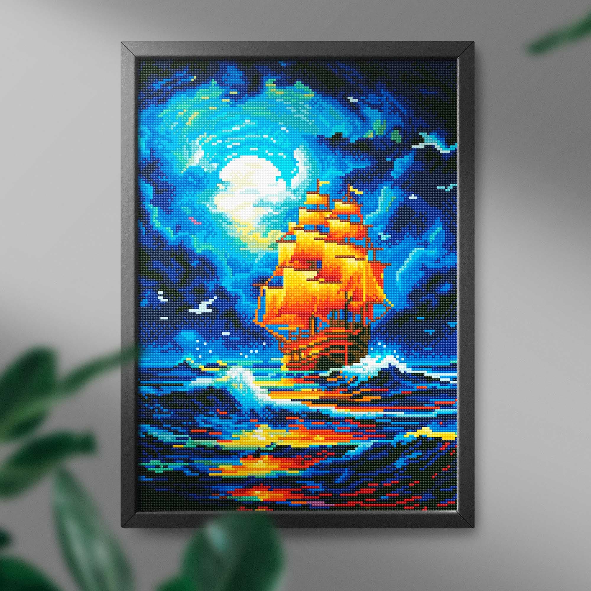 Laivas ir mėnulis 40×50 cm (apvalūs deimantukai) - Image 2