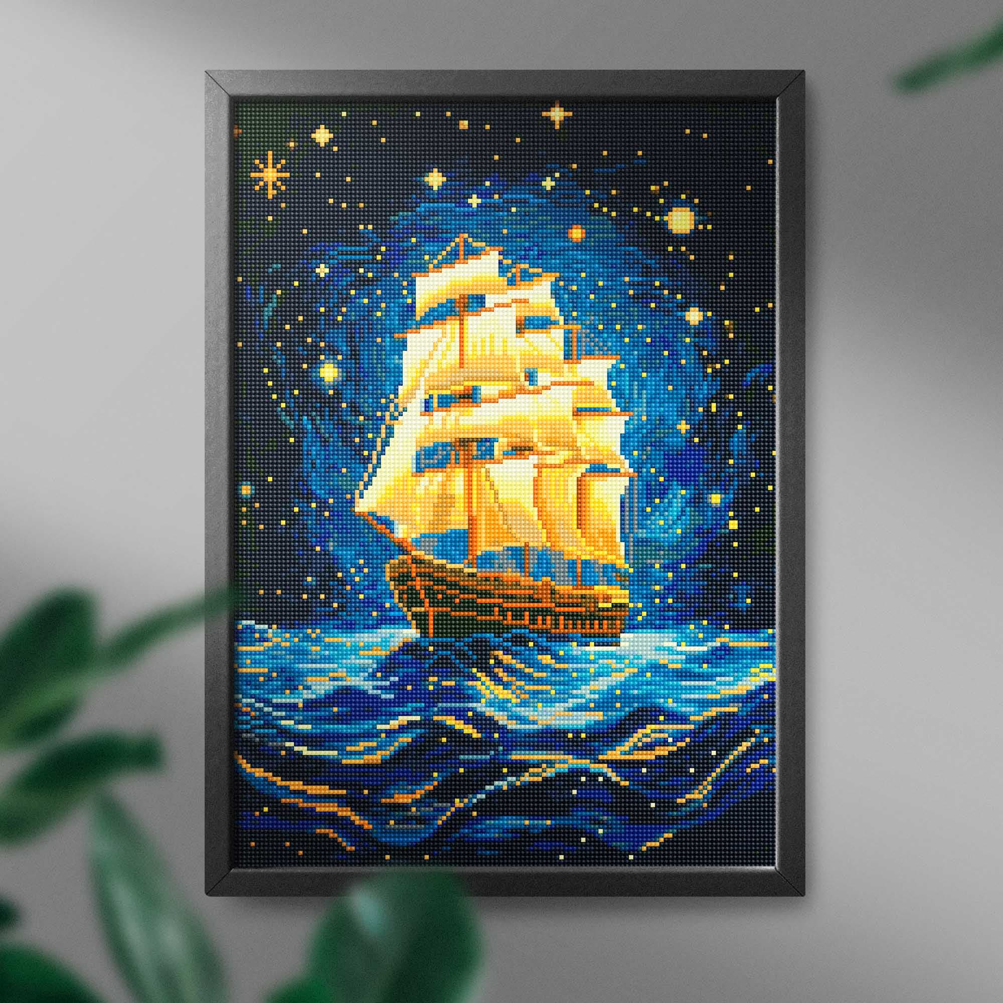 Laivas naktį 40×50 cm (apvalūs deimantukai) - Image 2