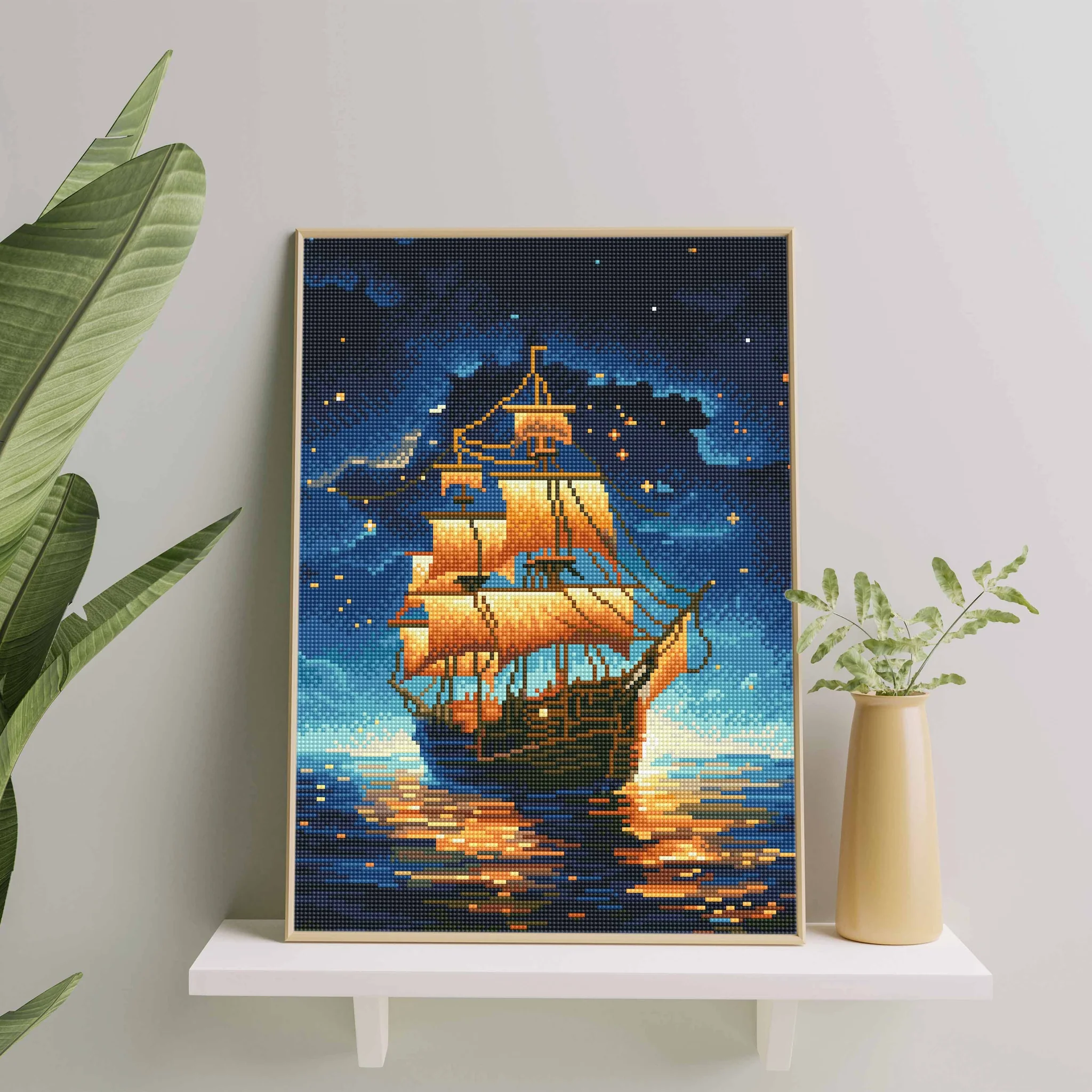 Laivas po žvaigždėmis 40×50 cm (apvalūs deimantukai) - Image 2