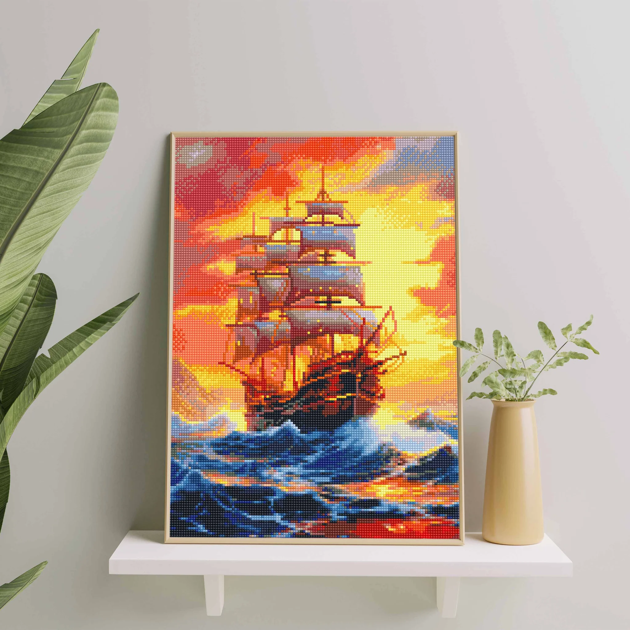 Laivas jūroje 40×50 cm (apvalūs deimantukai) - Image 2