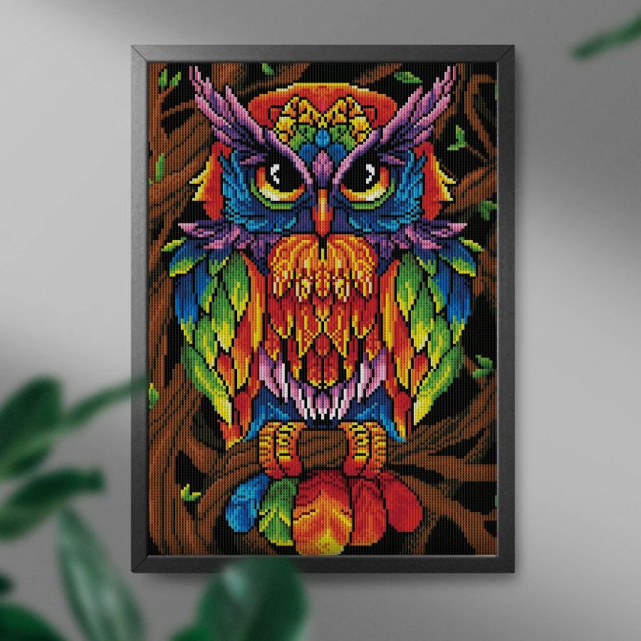 Spalvinga pelėda 40×50 cm (apvalūs deimantukai) - Image 2