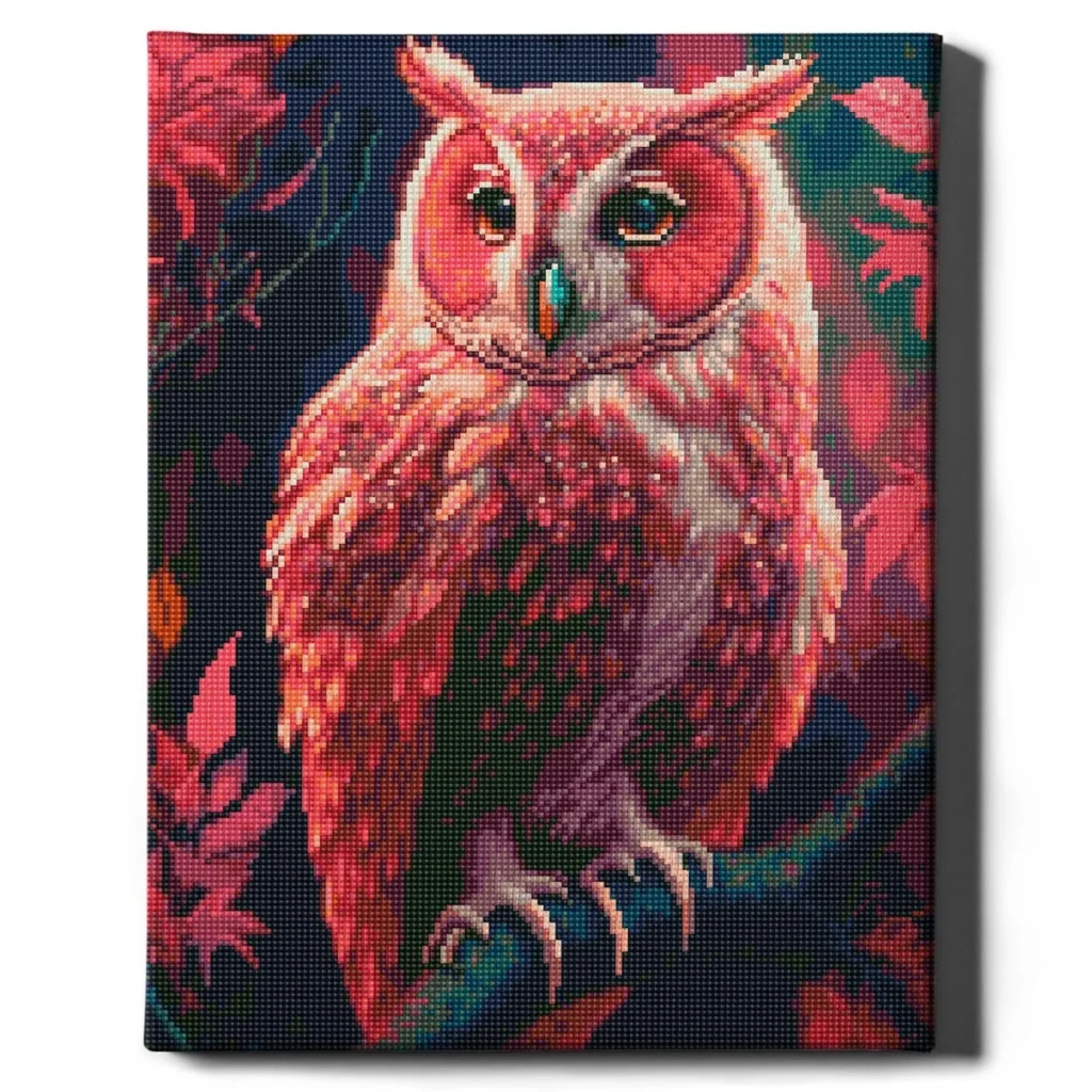 Didelė rožinė pelėda 40×50 cm (apvalūs deimantukai)