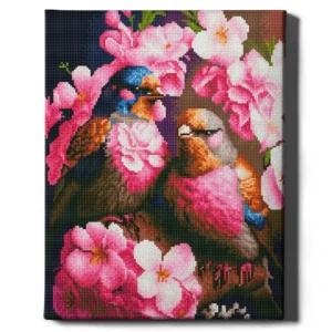 Rožiniai paukščiai 40×50 cm (apvalūs deimantukai)