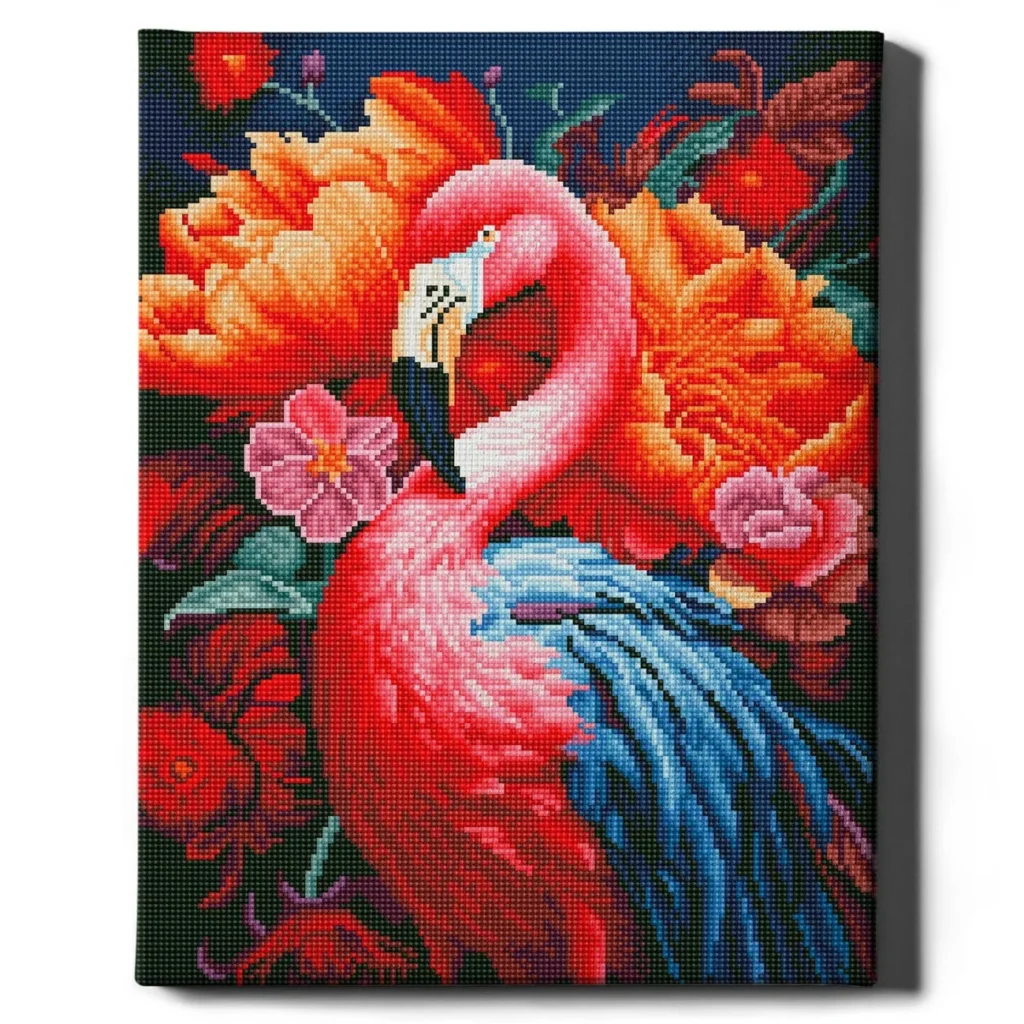 Rožinis flamingas 40×50 cm (apvalūs deimantukai)
