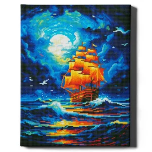 Laivas ir mėnulis 40×50 cm (apvalūs deimantukai)
