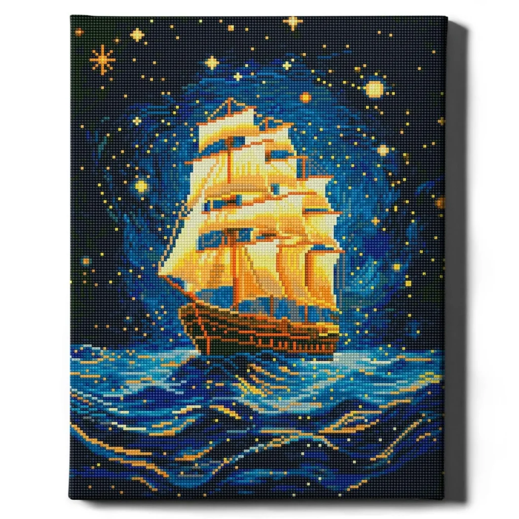 Laivas naktį 40×50 cm (apvalūs deimantukai)