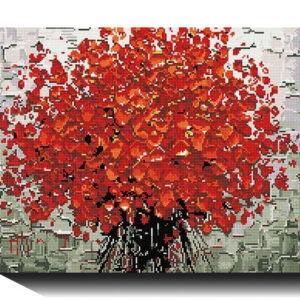 Raudona puokštė 40×50 cm (kvadratiniai deimantukai)