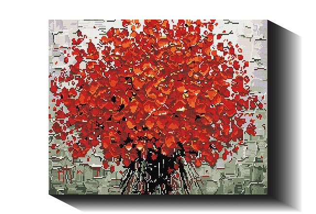 Raudona puokštė 40×50 cm (kvadratiniai deimantukai)