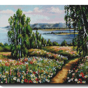 Gėlėmis nuklota kalva 40×50 cm (kvadratiniai deimantukai)