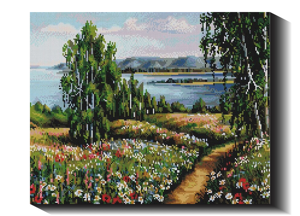 Gėlėmis nuklota kalva 40×50 cm (kvadratiniai deimantukai)